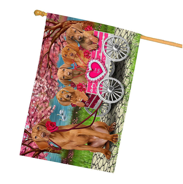 I Love Vizsla Dogs in a Cart House Flag