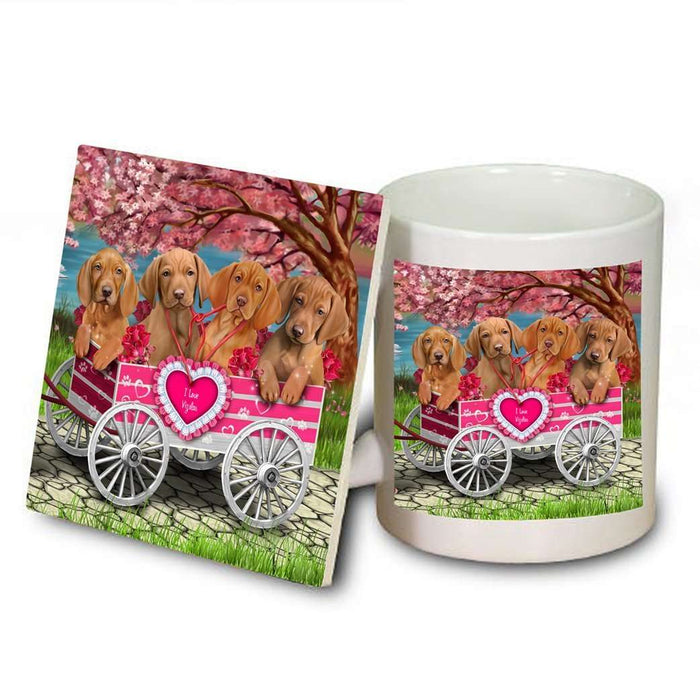I Love Vizsla Dogs in a Cart Mug and Coaster Set