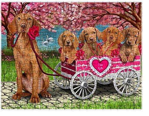 I Love Vizsla Dogs in a Cart Puzzle with Photo Tin