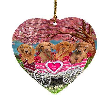 I Love Vizslas Dog in a Cart Heart Christmas Ornament HPOR48596