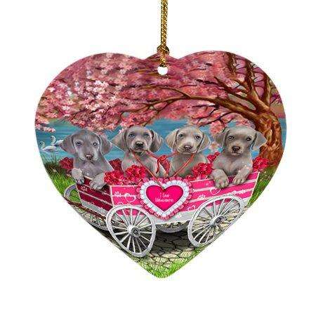 I Love Weimaraners Dog in a Cart Heart Christmas Ornament HPOR48145