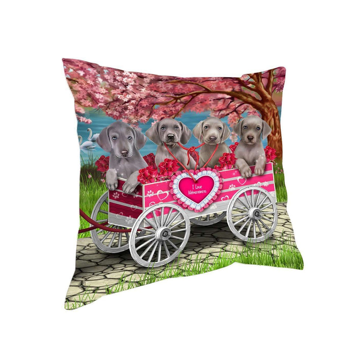 I Love Weimaraners Dog in a Cart Pillow PIL48632