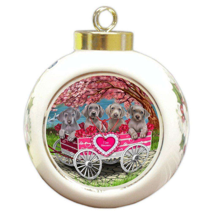 I Love Weimaraners Dog in a Cart Round Ball Christmas Ornament RBPOR48145