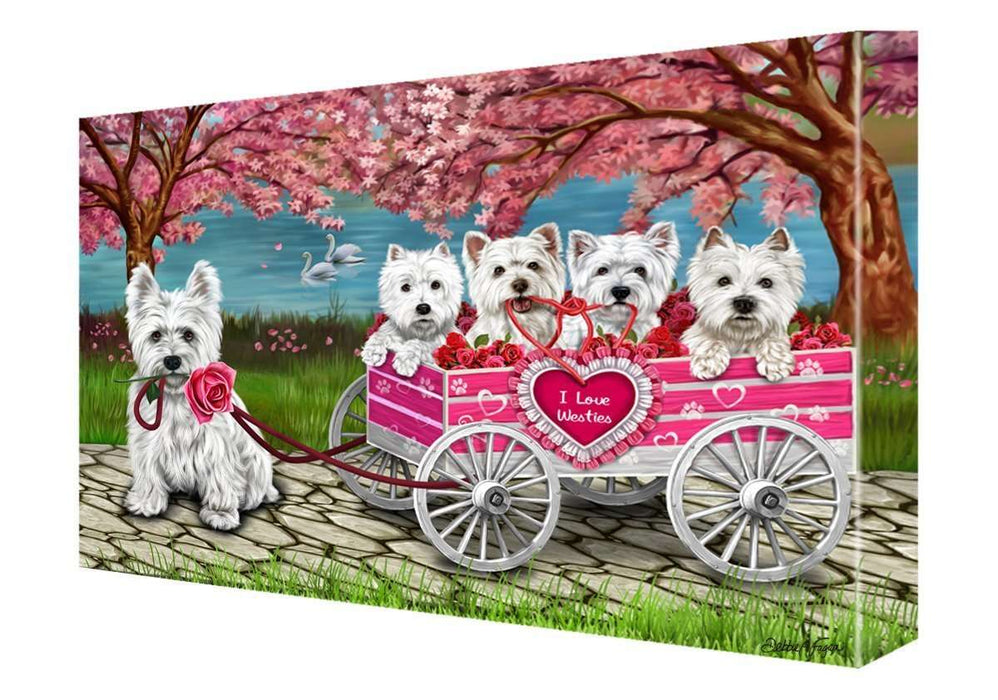 I Love Westies Dogs in a Cart Canvas Wall Art Signed