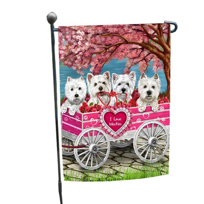 I Love Westies Dogs in a Cart Garden Flag