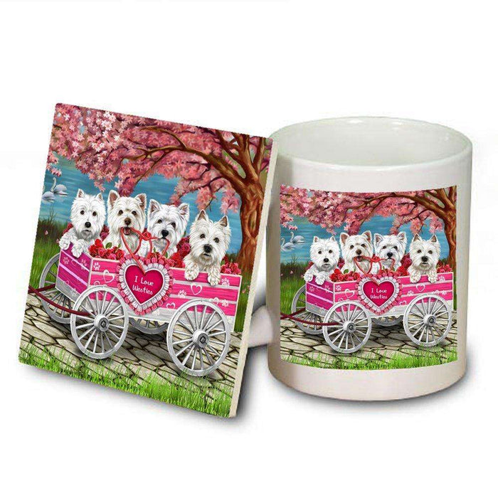 I Love Westies Dogs in a Cart Mug and Coaster Set