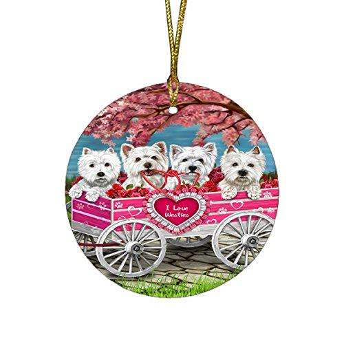 I Love Westies Dogs in a Cart Round Christmas Ornament