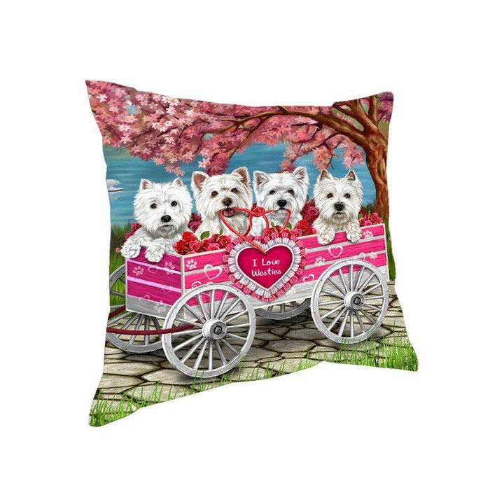 I Love Westies Dogs in a Cart Throw Pillow