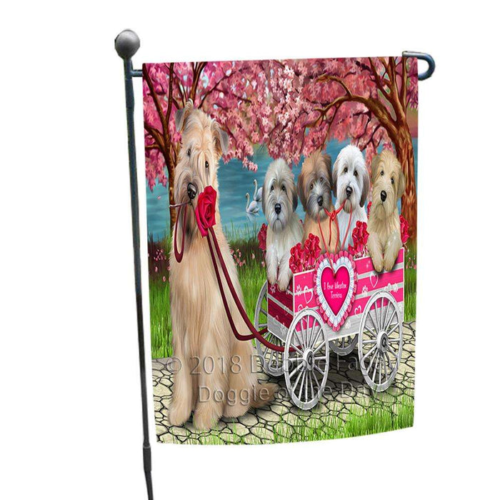 I Love Wheaten Terriers Dog Cat in a Cart Garden Flag GFLG51706