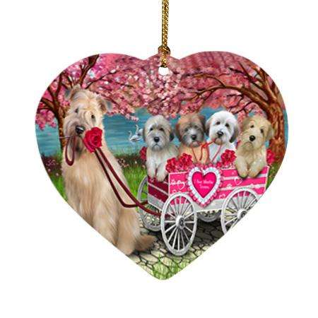 I Love Wheaten Terriers Dog in a Cart Heart Christmas Ornament HPOR51709