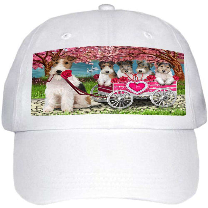 I Love Wire Fox Terrier Dog in a Cart Art Portrait Ball Hat Cap HAT61935