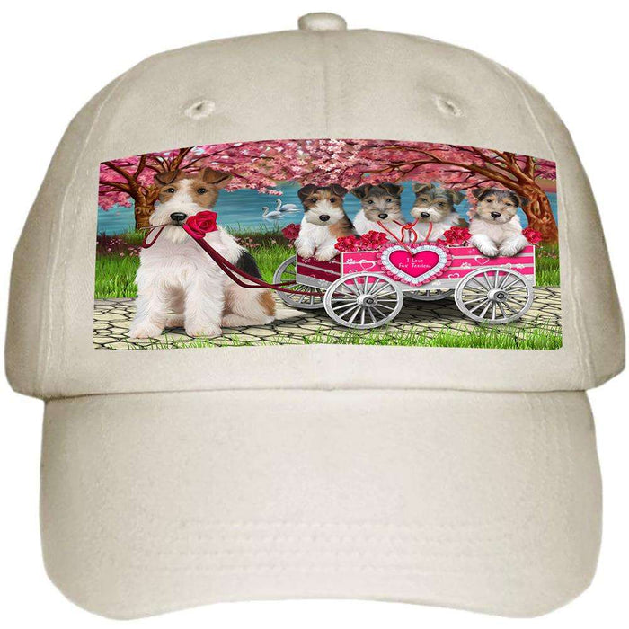 I Love Wire Fox Terrier Dog in a Cart Art Portrait Ball Hat Cap HAT61935