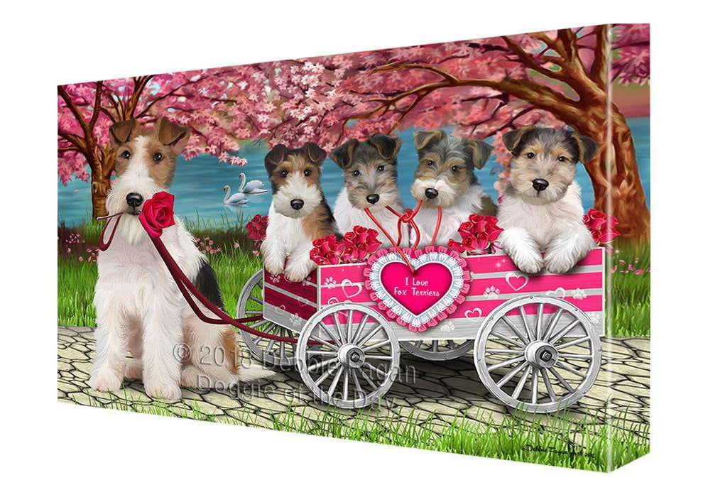 I Love Wire Fox Terrier Dog in a Cart Art Portrait Canvas Print Wall Art Décor CVS92456