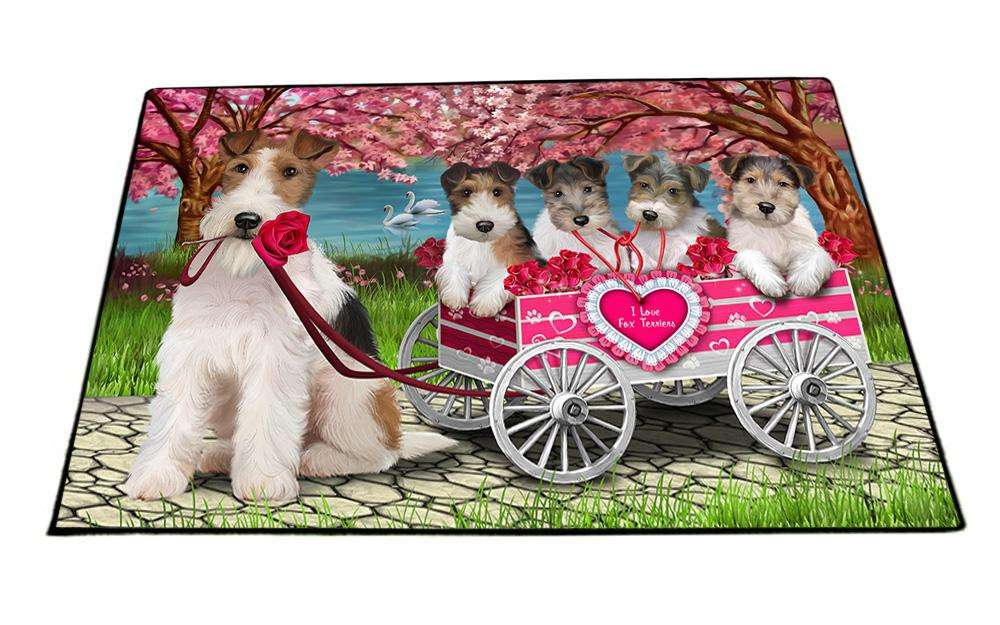 I Love Wire Fox Terrier Dog in a Cart Art Portrait Floormat FLMS51999