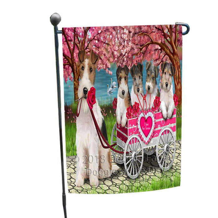 I Love Wire Fox Terrier Dog in a Cart Art Portrait Garden Flag GFLG52796