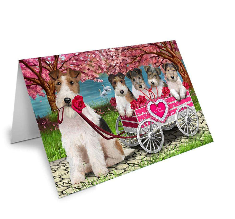 I Love Wire Fox Terrier Dog in a Cart Art Portrait Handmade Artwork Assorted Pets Greeting Cards and Note Cards with Envelopes for All Occasions and Holiday Seasons GCD62231