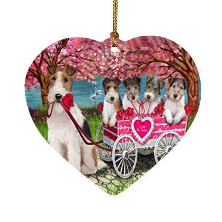 I Love Wire Fox Terrier Dog in a Cart Art Portrait Heart Christmas Ornament HPOR52734