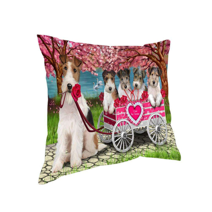 I Love Wire Fox Terrier Dog in a Cart Art Portrait Pillow PIL67560