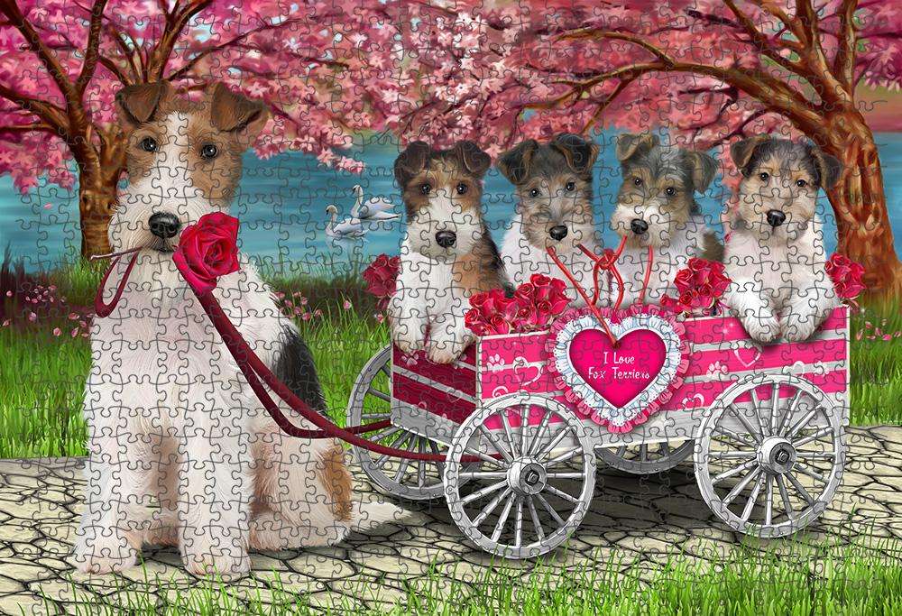 I Love Wire Fox Terrier Dog in a Cart Art Portrait Puzzle with Photo Tin PUZL62510