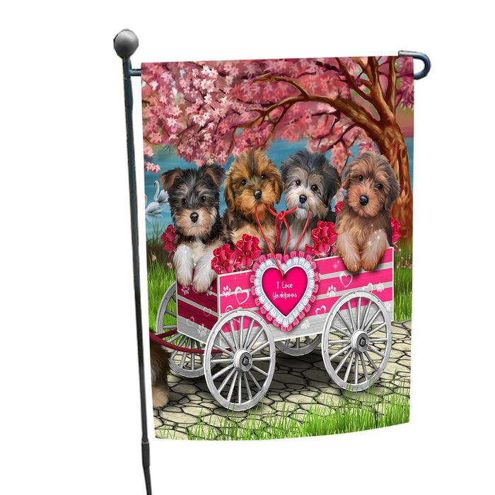 I Love Yorkipoos Dog in a Cart Garden Flag GFLG48104