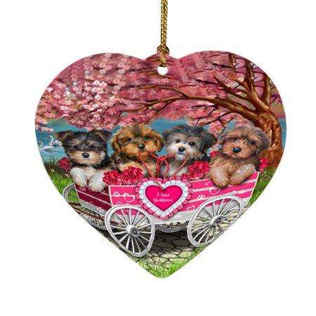 I Love Yorkipoos Dog in a Cart Heart Christmas Ornament HPOR48146