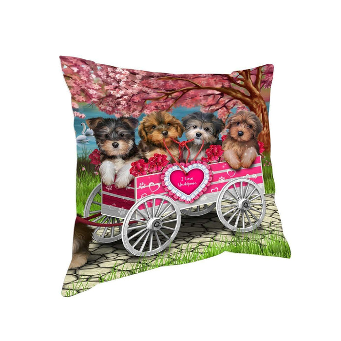 I Love Yorkipoos Dog in a Cart Pillow PIL48636