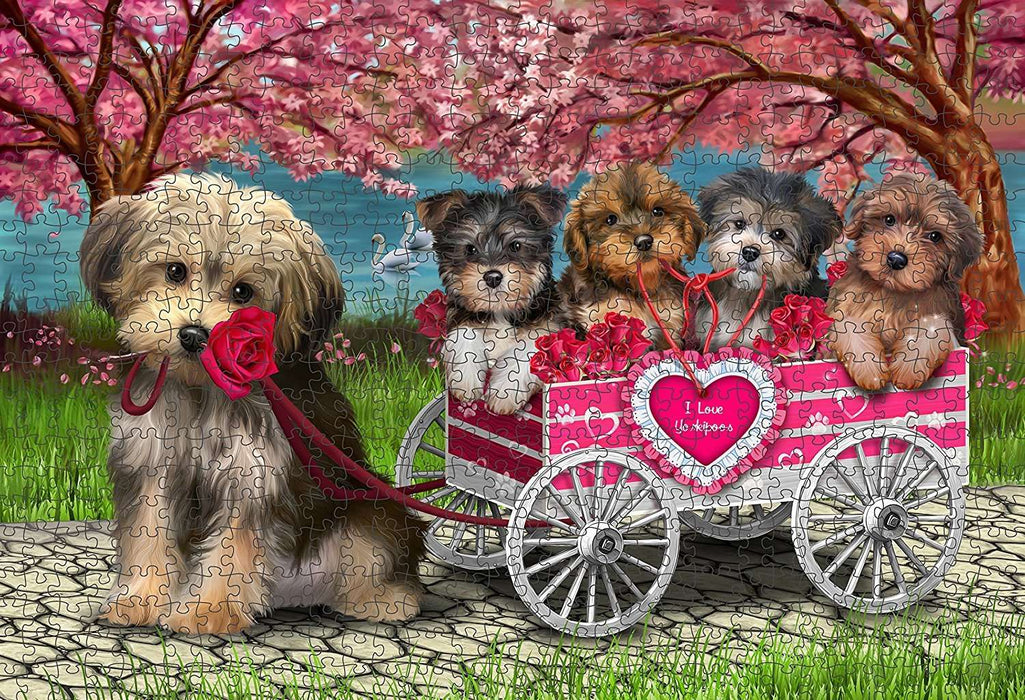 I Love Yorkipoos Dog in a Cart Puzzle with Photo Tin PUZL48291