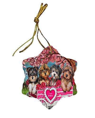 I Love Yorkipoos Dog in a Cart Star Porcelain Ornament SPOR48138