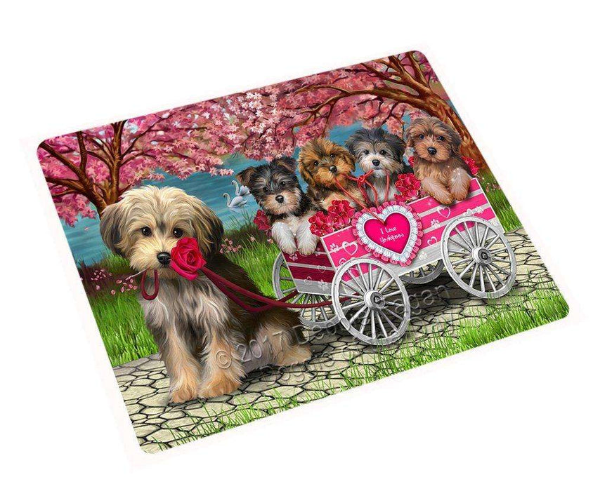 I Love Yorkipoos Dog in a Cart Tempered Cutting Board C8453