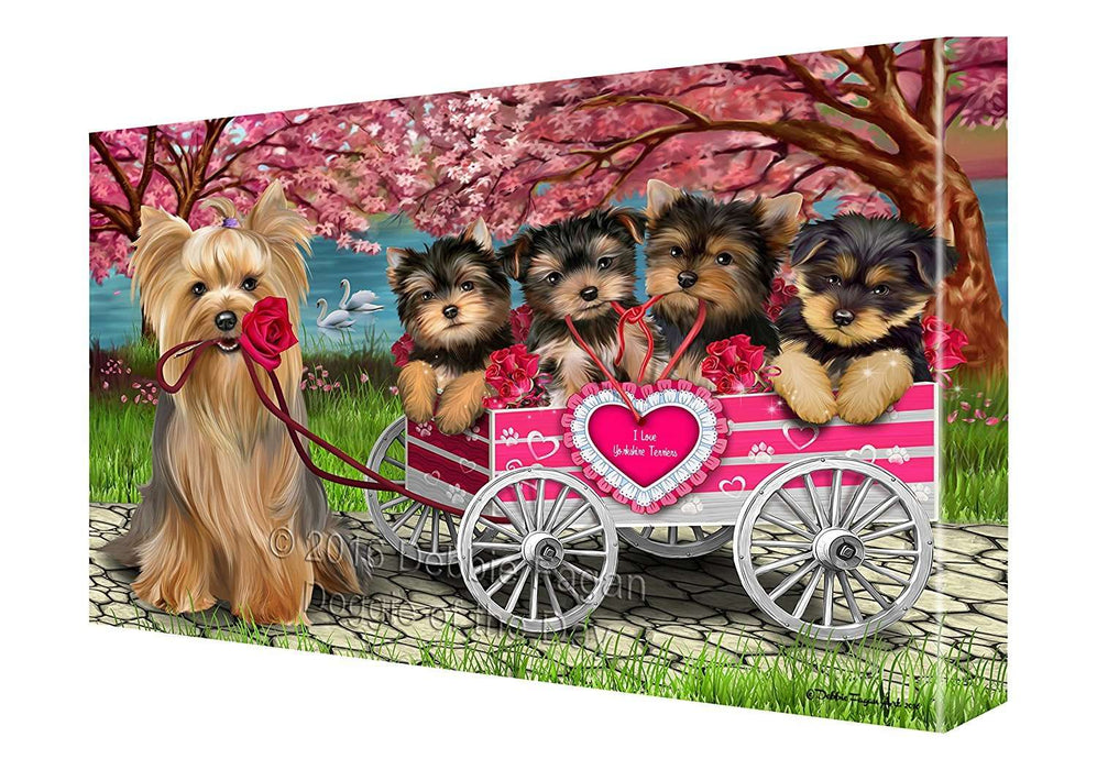 I Love Yorkshire Terrier Dogs in a Cart Canvas Wall Art