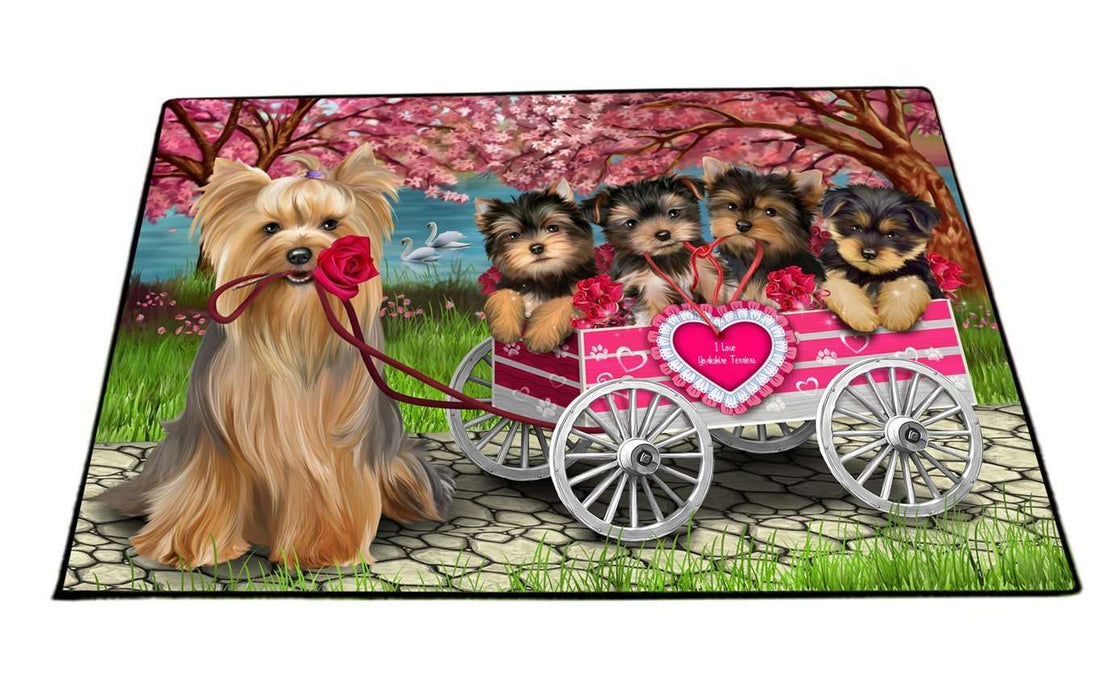 I Love Yorkshire Terrier Dogs in a Cart Indoor/Outdoor Floormat