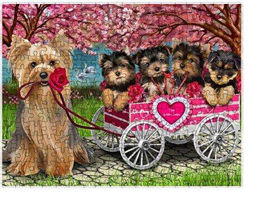 I Love Yorkshire Terrier Dogs in a Cart Puzzle with Photo Tin
