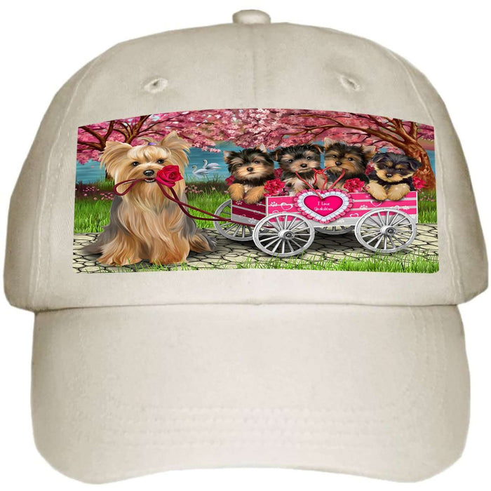 I Love Yorkshires Dog in a Cart Ball Hat Cap HAT49524