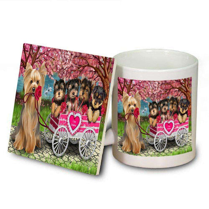 I Love Yorkshires Dog in a Cart Mug and Coaster Set MUC48589