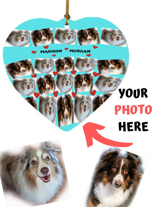 Custom Add Your Photo Here PET Dog Cat Photos on Heart Christmas Ornament
