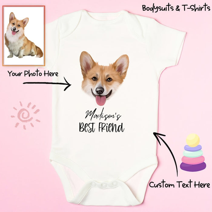 Custom Baby Bodysuit, Personalized Infant Dog Cat Photo Romper, Baby Shower Gift, Birth Announcement Idea, Kid's T-Shirt with Pet