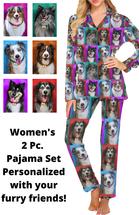 Custom Add Your Photo Here PET Dog Cat Photos on Women's Long Pajama Set