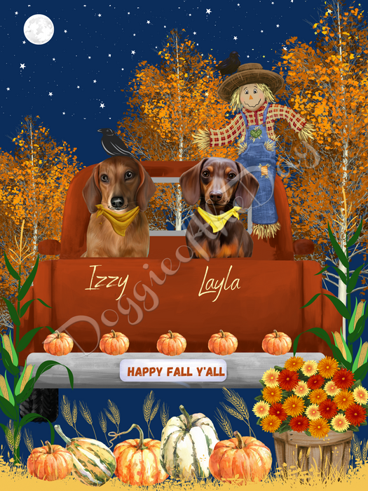 Happy Fall Pumpkins Dachshund Dogs House Flag