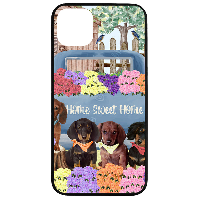 Rhododendron Home Sweet Home Garden Blue Truck Dachshund Dog on Rubber Case for iPhone 11