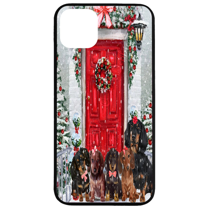 Christmas Holiday Welcome Red Door Dachshund Dog on Rubber Case for iPhone 11