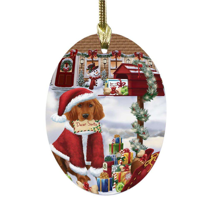 Irish Red Setter Dog Dear Santa Letter Christmas Holiday Mailbox Oval Glass Christmas Ornament OGOR49054