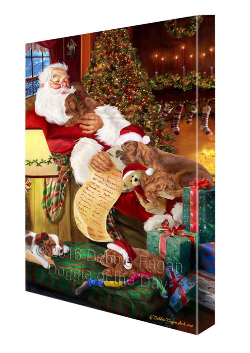 Irish Setter Dog and Puppies Sleeping with Santa Canvas Gallery Wrap 1.5" Inch