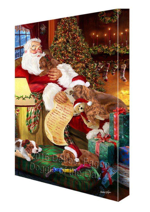 Irish Setter Dog and Puppies Sleeping with Santa Painting Printed on Canvas Wall Art Signed
