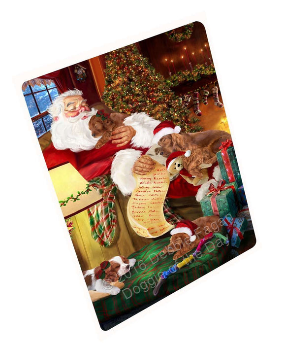 Irish Setter Dog and Puppies Sleeping with Santa Tempered Cutting Board