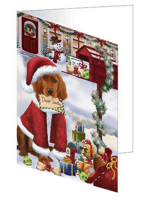 Irish Setter Dog Dear Santa Letter Christmas Holiday Mailbox Handmade Artwork Assorted Pets Greeting Cards and Note Cards with Envelopes for All Occasions and Holiday Seasons GCD64655