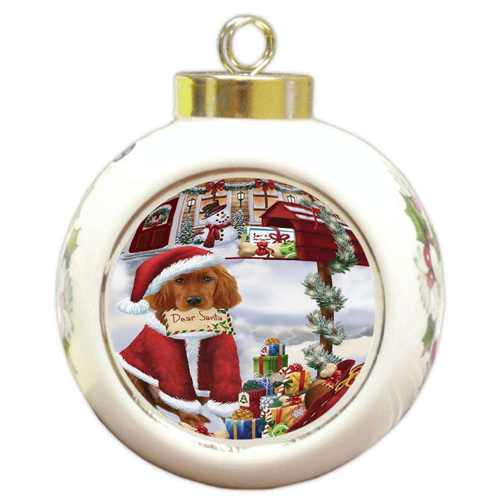 Irish Setter Dog Dear Santa Letter Christmas Holiday Mailbox Round Ball Christmas Ornament RBPOR53542