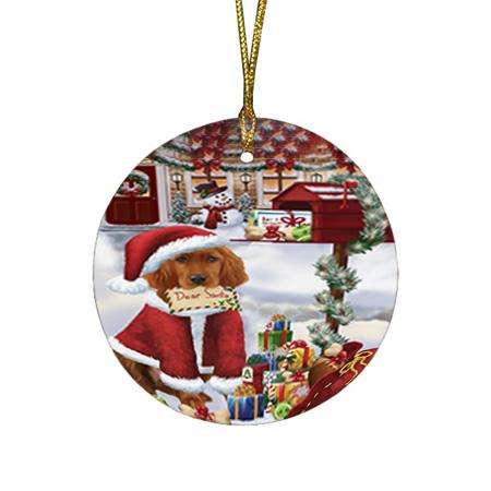 Irish Setter Dog Dear Santa Letter Christmas Holiday Mailbox Round Flat Christmas Ornament RFPOR53533