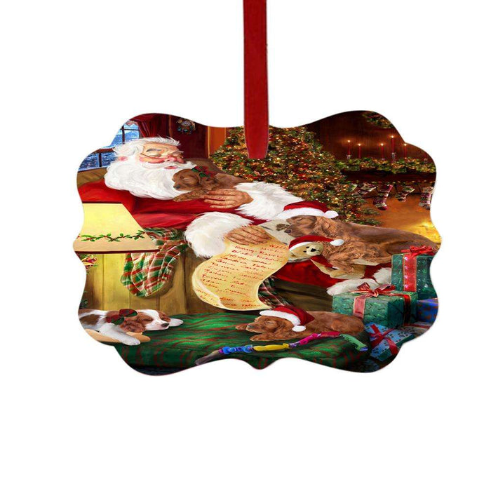 Irish Setters Dog and Puppies Sleeping with Santa Double-Sided Photo Benelux Christmas Ornament LOR49288