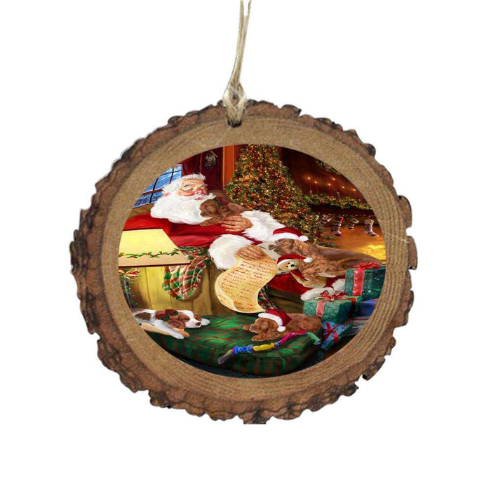 Irish Setters Dog and Puppies Sleeping with Santa Wooden Christmas Ornament WOR49288