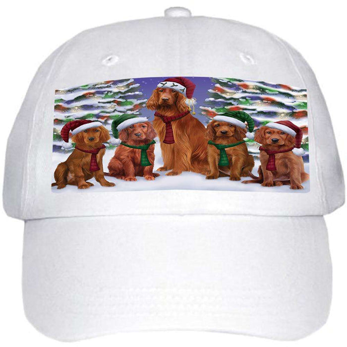 Irish Setters Dog Christmas Family Portrait in Holiday Scenic Background Ball Hat Cap HAT61878